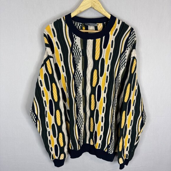 DJAB Par Simons Men L 3D Knit Sweater Coogi Style Textured Cotton Pullover - Picture 1 of 5